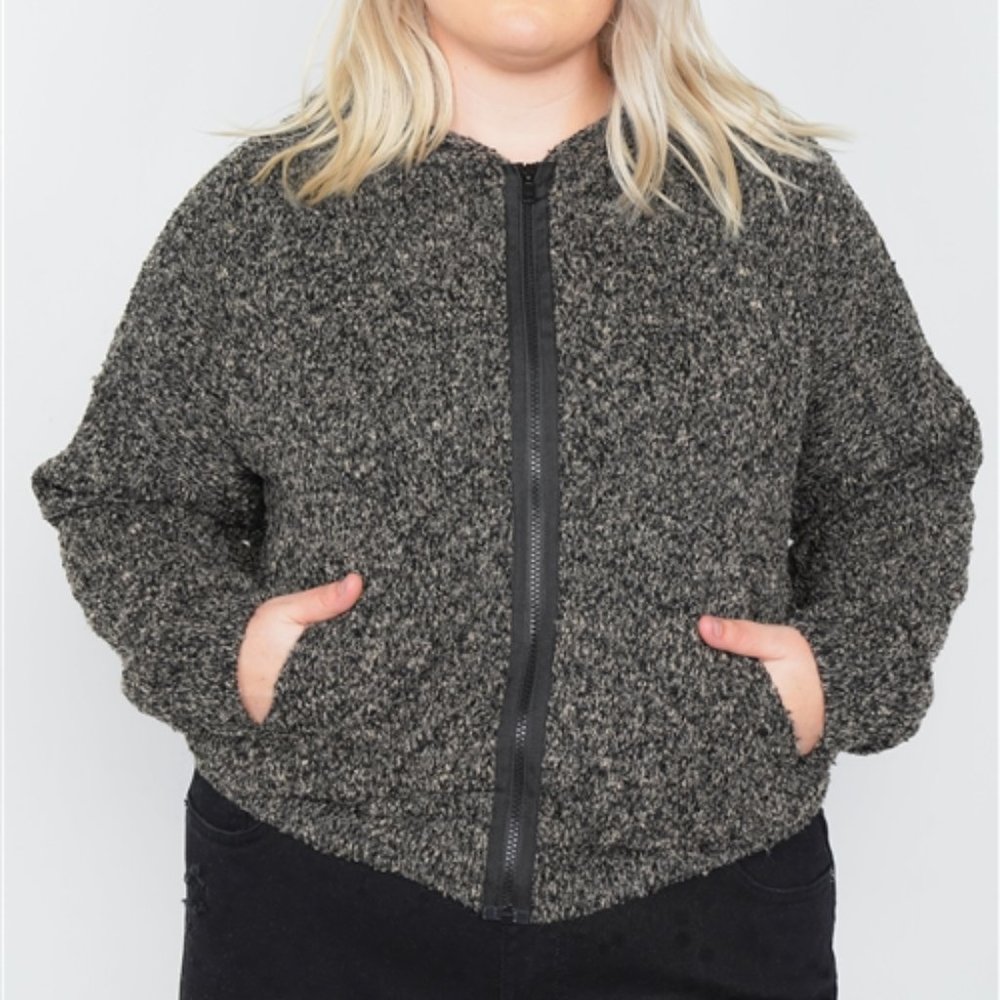Gilli Heather Charcoal Full-Zip Hoodie Sweater - Black / Tan - Picture 4 of 9